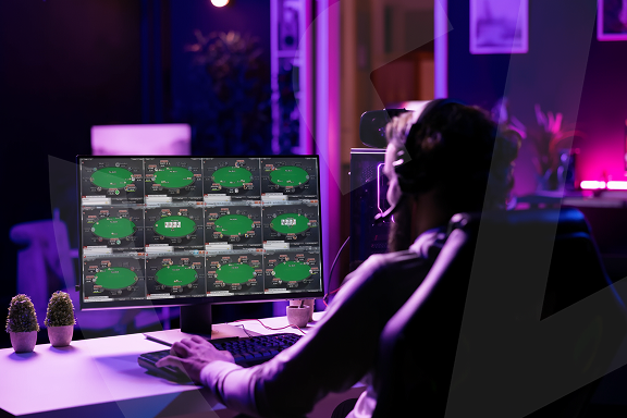 Jogador de poker online jogando varias mesas
