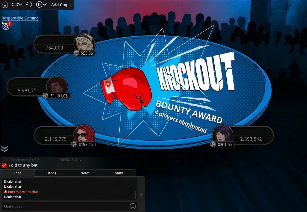 Mesa do pokerstars durante um knockout no poker